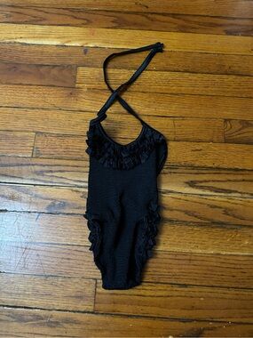 Hunza G Black Ruffle Halter One-Piece Swimsuit for Kids